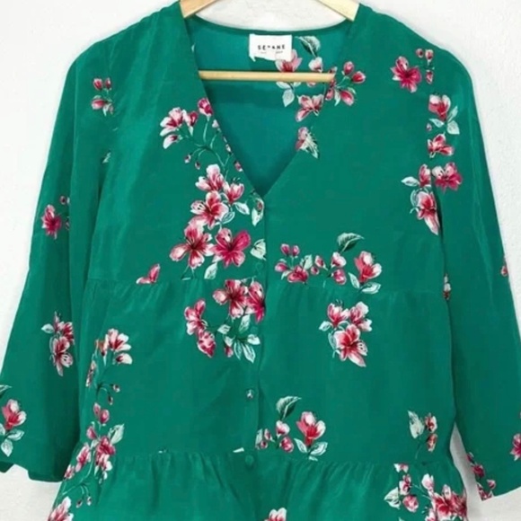 Sezane Silk Floral Button V-Neck Blouse - Picture 9 of 10